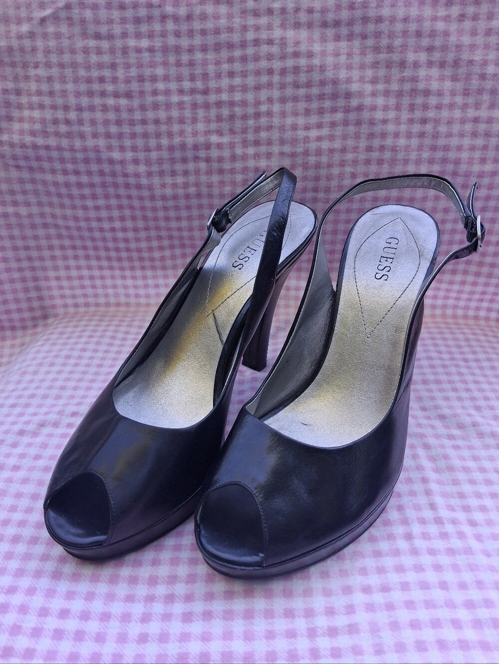 GUESS Black Peep-Toe Slingback Heels🌸⚘️🌹🌺🌷🥀